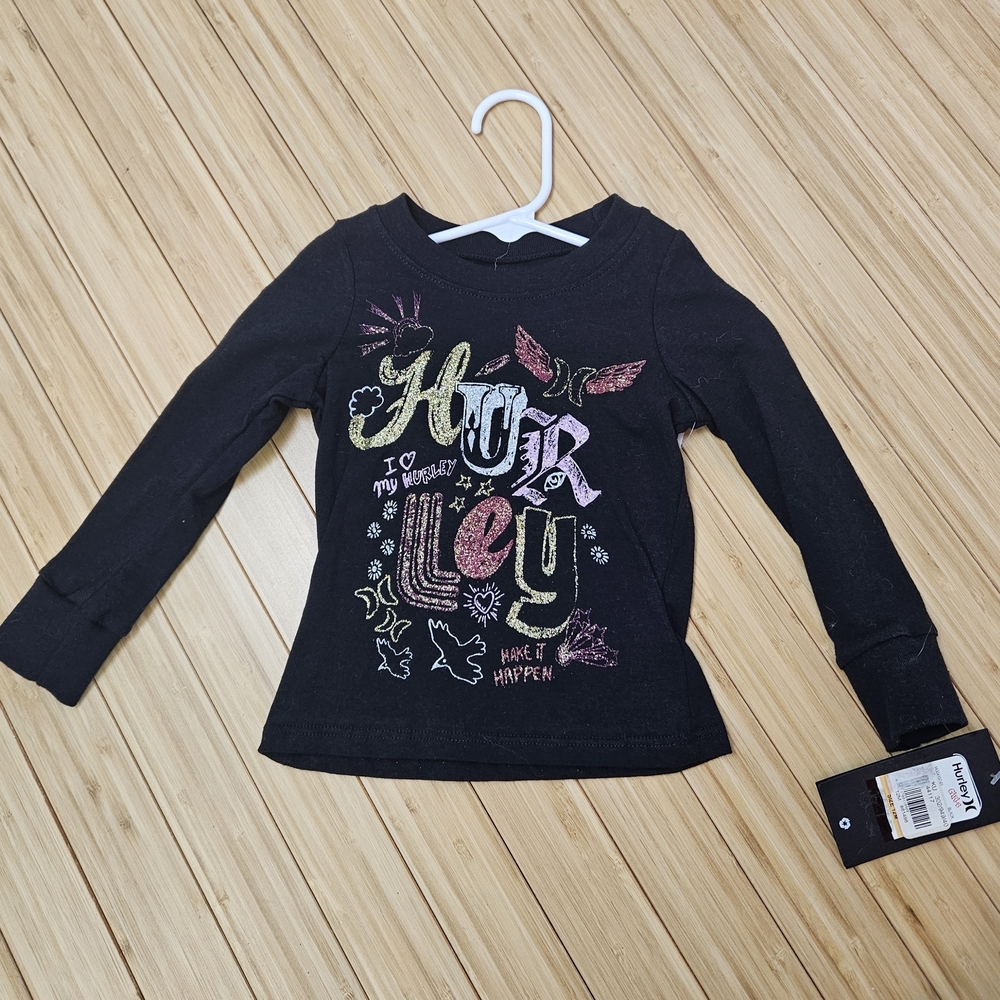 Hurley Black Long Sleeve Kids Tee with Colorful Graphics